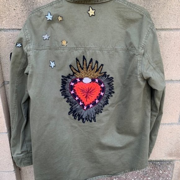 Cinq a' Sept Embellished Cotton Twill Military Jacket In Olive - Size M - Picture 5 of 6